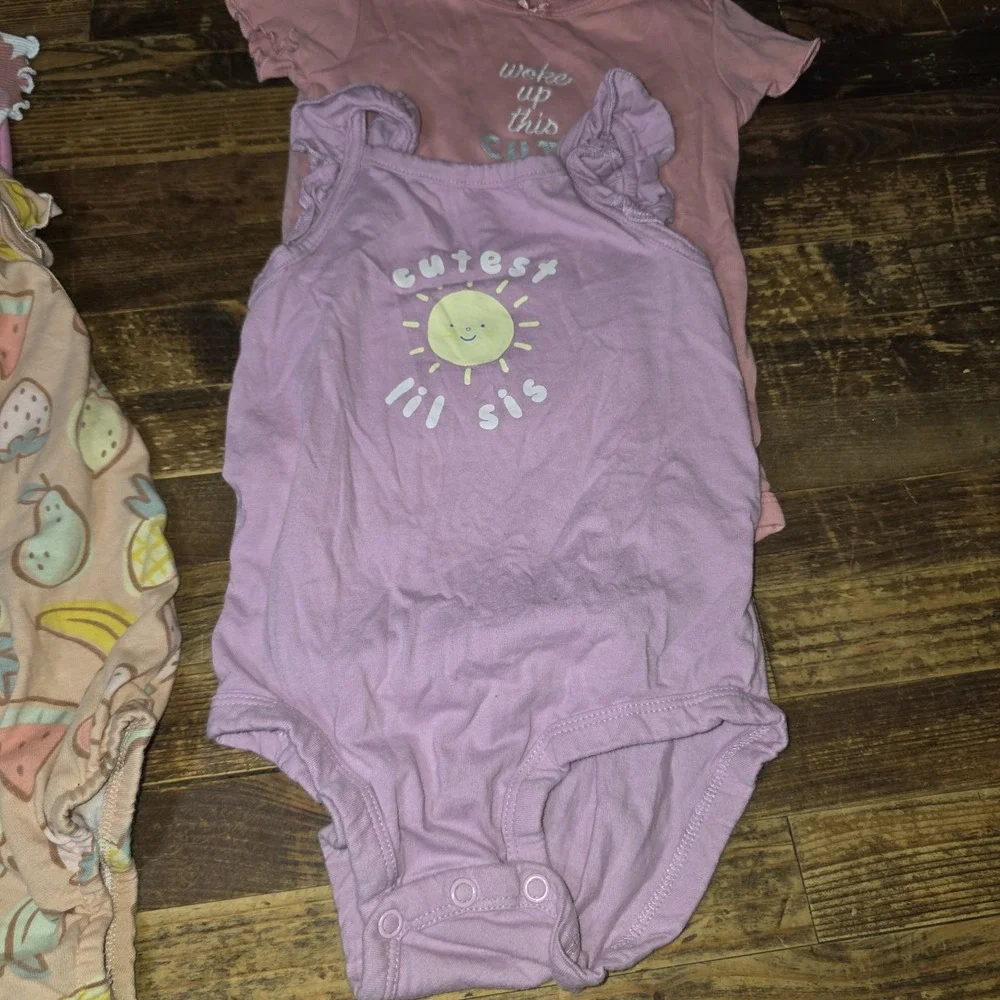 Baby Girl 18 Mo Bodysuit 6 pc Lot Pajamas Tops Pastels One Piece Bundle